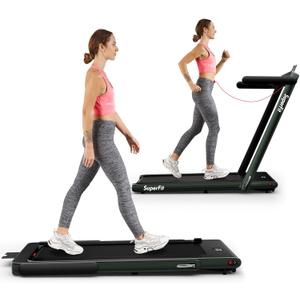Goplus 2 in 1 Folding Treadmill, 2.25HP Superfit Under Desk Electric Treadmill, Installation-Free with Remote Control, APP Control and LED Display, Walking Jogging for Home Office (Dark Green)