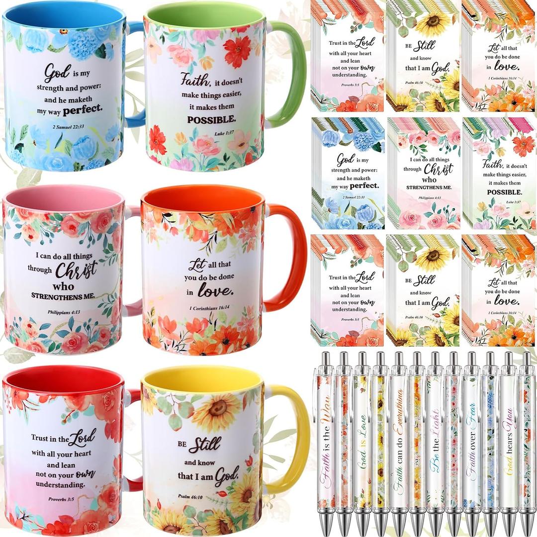 18 Pcs Mothers Day Christian Gifts for Women 12oz Inspirational Bible Verse Mugs, Scripture Theme Pens, Journals, Faith Gift Set for Sunday School, Church, Mom Birthday