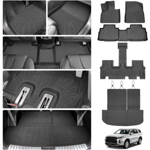 Floor Mats for Hyundai Palisade 2020-2025, Trunk Mat with Back Seat Cover for Palisade Accessories, All Weather Cargo Liner 3 Rows Full Set Carpet Protection