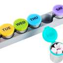 Weekly Stainless Steel Pill Organizer 7 Day, Magnetic Refrigerator Mountable Pill Box Case with Silicone-Sealed Lid for Travel, Waterproof Medicine Container, Portable Daliy Pill Holder (Multicolor)