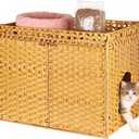 SZEE Cat Litter Box Enclosure Furniture, Hidden Litter Box with Mat, Handwoven Rattan Cat Houses for Indoor/Outdoor Cats, Large Litter Box Enclosure with 12 Edge for Living Room/Bedroom/Washroom