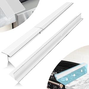16.5"-33" Stove Counter Gap Covers, Stainless Steel Stove Guard, Cooktop Trim Kit, Stove Gap Guards, Oven Gap Filler, Heat Resistant & Effectively Protect Stove Gap Filler,White(2PCS)