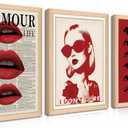 Trendy Downtown Girl Wall Art Y2k Room Decor Vintage Fashion Red Lips Eye Canvas Poster Prints Large 2000s Coquette Decor Aesthetic Pictures for Bedroom Living Room Framed 16x24 Inch