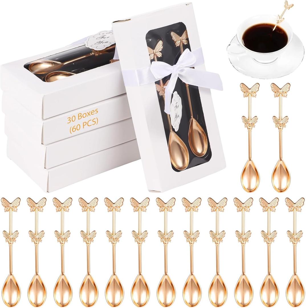 60 Pieces (30 Boxes) Butterfly shaped Drink scoop Butterfly Shape Teaspoons, Butterfly Tea Spoon Set Elegant Butterfly Coffee Scoop, Souvenirs for Bridal Showers