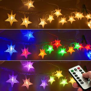 Homeleo 25ft 50 LED Multicolor Star String Lights for Bedroom Decorations, Battery Operated Led Christmas Lights for Apartment Dorm Room Decor(Remote/Timer/Warm White Multicolor Combination)