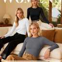 5 Pack Women's Thermal Long Sleeve Shirts Ribbed Knit Cotton Tops Crewneck Warm Base Layer Fitted Undershirts (S)