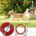 LUFFWELL 50FT Dog Runner for Yard with 10FT Tie Out Cable - Heavy Duty Trolley System for Large Dogs Up to 250LBS, Backyard/Park/Camping Use (Red, 50FT+10FT)