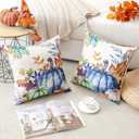 Artscope Fall Decorative Throw Pillow Covers 18x18 Inch Set of 2, Watercolor Pumpkin Fallen Leaves Outdoor Farmhouse Pillow Cases for Home Sofa Couch-Blue