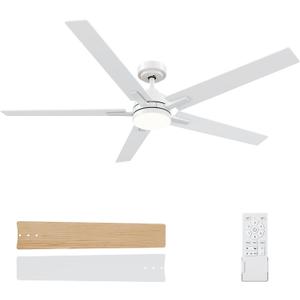 60 Inch White Ceiling Fans with Lights and Remote, Reversible, 3CCT, Dimmable, Noiseless, Large Ceiling Fan for Bedroom, Living Room and Patio, Indoor/Outdoor Use