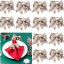2 x APTWOW Christmas Bow Napkin Rings Set of 12 - Snowman Brown Webbing Napkin Holders, Xmas Holiday Napkin Rings for Birthday Party, Anniversary Dinner, and Wedding Table Decorations