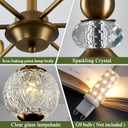 Piepooye Vintage Gold Sputnik Chandelier 6 Lights Crystal Adjustable Hanging Ceiling Light Fixture Antique Large Pendant Lighting with Glass Globe Shade for Living Room Dinning Room Bedroom Kitchen