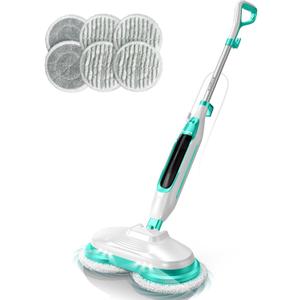 Scrubbing Steam Mop with Rotating Mop Pads, All-in-One Hard Floor Cleaner with LED Headlights