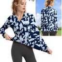 FKEEP Women's Tennis Golf Shirt Long Sleeved Top Sport Activewear V-Neck Workout Athletic (01 Black Squares)