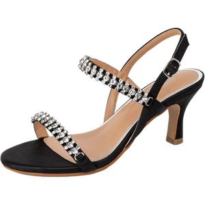 SheSole Womens Heels Sandals Sparkly Dress Shoes Low Kitten Heel Rhinestone Bride Wedding Shoes Black Silver Gold White (10)