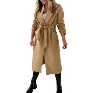Womens Notch Lapel Wool Blend Jackets Maxi Long Peacoat Trench Coats Casual Business Winter Fall Outerwear Overcoats