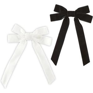 Bella Fashion Hair Bow Alligator Clip Styling Accessory, Standard Velvet Black and White - PACK OF 2