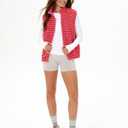 Gacaky Women's Striped Vest Winter Warm Cropped Stand Collar Full Zip Sleeveless Fleece Jacket Zip Gilet Fashion Trendy Tops (Red, L)