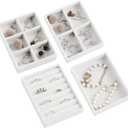 Frebeauty Small Jewelry Tray Set,Stackable Velvet Jewelry Organizer Tray,Mini Jewelry Drawer Organizer,Drawer Inserts,4.92 x 3.74 x 0.9 Inches,Earring Organizer for Women(Set 4,White)