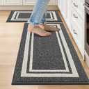 COSY HOMEER Kitchen Rugs Non-Slip 20x30/20x48 Inch Thick Polypropylene Standing Mat for Home Machine Washable, Black Frame Black White, 20"x30"+20"x48"