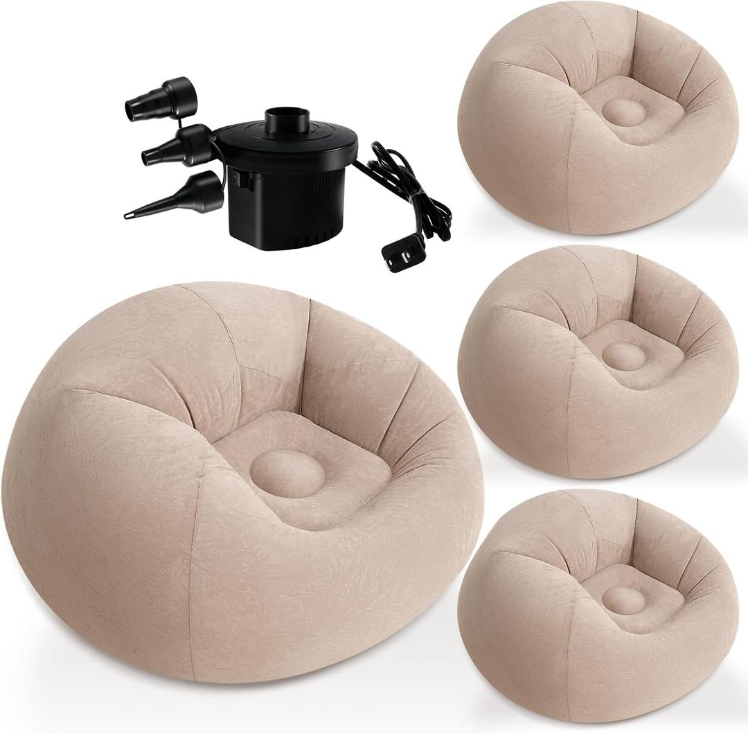 4 Pack Inflatable Bean Bag Chairs with Electric Air Pump Inflatable Chairs Blow up Couch Folding Portable Inflatable Lazy Sofa for Movie Night Living Room Outdoor Camping (4, Coffee)