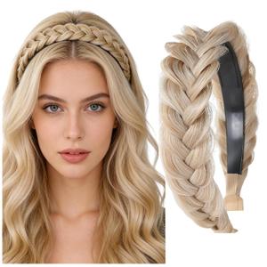 Braided Headband WithTooth Wide Braid Messy Hair Hoop WomenFashion Hair AccessoriesLight Blonde/Golden Brown
