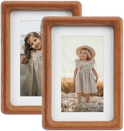 DECOCIAGA 5x7 Picture Frame Set of 2 Natural Wood Photo Frames Display Pictures 4x6 with Mat or 5x7 without Mat Multi Photo Frames Collage for Wall or Tabletop Decor 2 Pcs
