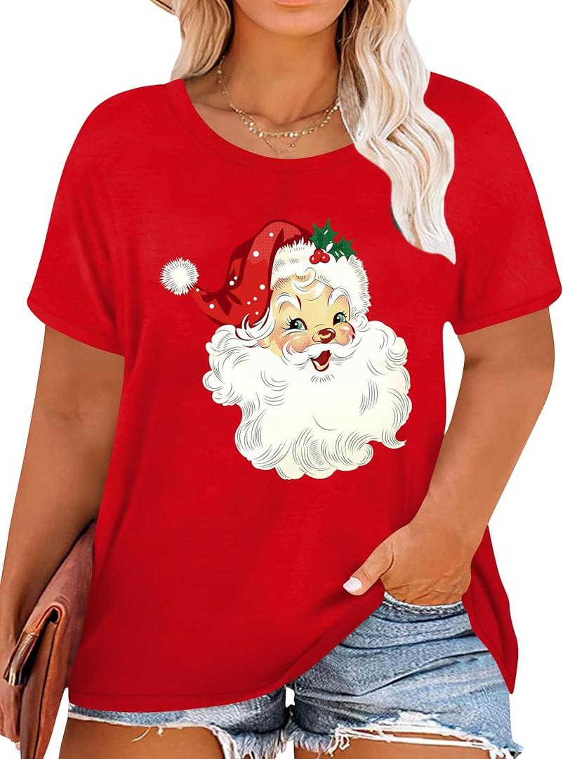 Plus Size Women's Christmas Crew Shirt - Graphic Tee with Xmas Lights Design - Holiday Top (3X-Large Plus)