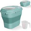 Cereal Rice Food Storage Containers, Collapsible 20 to 50 Lbs Dispenser Bin with Rolling Wheel Airtight Locking Lid, Dog Pet Cat Flour Sugar Plastic Leakproof Sealable Large Kitchen Pantry Holder (White)
