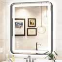 36" x 30" LED Bathroom Mirror with Backlit & Frontlit, Anti-Fog, Dimmable 3-Color Lights, Shatterproof, Black Frame, Rounded Corners - Wall Mount Vanity Mirror