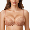 DOBREVA Women's Push Up Lace Bra Underwire Plunge Full Coverage Bras Sexy Plus Size Support 36D