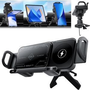 High Intelligent Mobile Phone/Pad Holder, 2 in 1 Auto Rotating Phone Holder, Car Charger Fast Charging, One-Touch Rotatable Car Vent Mount for Smartphone/Pads, Including Foldable Phones (Black)