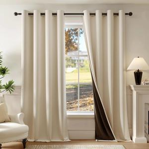 Beauoop 100% Blackout Curtains 84 Inch Long 2 Panels for Bedroom Living Room Beige Solid Room Darkening Thermal Insulated Soundproof Energy Saving Grommet Top Window Treatment Drapes,52x84, 2 Set
