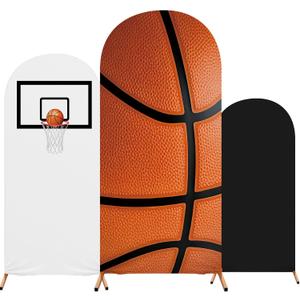 Tingjoo 3 Pcs Classic Basketball Arch Backdrop Stand Cover Spandex Fitted Sports Theme Birthday Arch Cover 4ft, 5ft, 6ft Photo Background Props for Birthday Party Decoration
