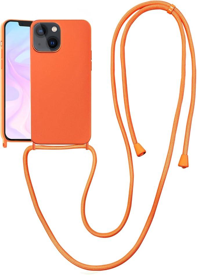 Crossbody Case for iPhone 16 Pro with Strap, iPhone Case with Adjustable Lanyard Rope, Drop Protection Silicone Phone Case for iPhone 16 Pro 6.3’’ Neon Orange