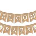 Welcome Baby Burlap Banner for Baby Shower Decorations- Daisy Themed Welcome Baby Banner - Elegant Baby Announcement Sign for Boy and Girl - Newborn Birth Hospital Signs - Baby Arrival Banners - Adorable Baby Shower Decor