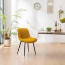 YOUNIKE Dining Chair  Mid-Century Kitchen Dinner Room Thick Cushion Upholstered Yellow Chair Backrest Boucle Elegant Tufted Black Metal X-Leg Modern Comfortable Dining Chair