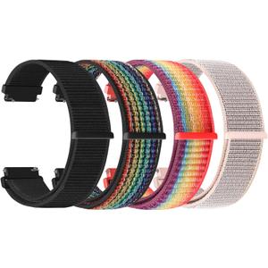 20mm Watch Bands for Garmin Forerunner 55/570 42mm/165/645/245 Music/Garmin Vivoactive 6/Vivoactive 5/3/Garmin Venu/Venu Sq 2 for Men Women, 20mm Watch Straps for Amazfit Active 2/Active (Black+Black Rainbow+Official Rainbow+Pink Sand)