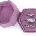 4 x WantGor Velvet Jewelry Ring Box, 3 Slots Hexagon Ring Gift Box Vintage Ring Display Holder Case for Wedding Ceremony Proposal Engagement (Purple, 3 Slots)