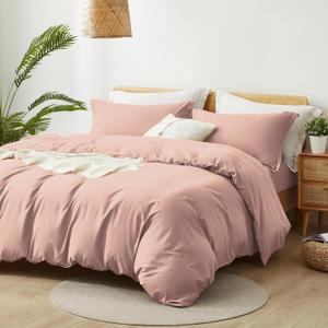 Queen Size Duvet Cover - 3 Piece Bedding Set (1 Duvet Cover & 2 Pillow Shams) Soft Double Brushed Comforter Cover w/Zipper Closure & Corner Ties - No Comforter (90" X 90", Pink Mocha)