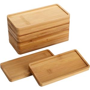 10 Pack Small Bamboo Saucers, 7 Inch Plant Saucers Rectangular Flower Pot Drainage Trays for Succulent, Cactus, Small Indoor Plants