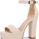 IDIFU Women's Platform Chunky High Heel Sexy Sandals Ankle Strap Open Toe Heeled Shoes for Wedding Party Evening (Nude Nubuck, 6.5 M US)