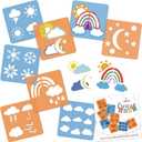 NAKLEO Painting Stencils for Kids, 8 Pcs Set 6x6 Weather, Children Creative Drawing Templates Plastic and Reusable, DIY Decoration Arts and Crafts, Paper Wall Wood Fabric