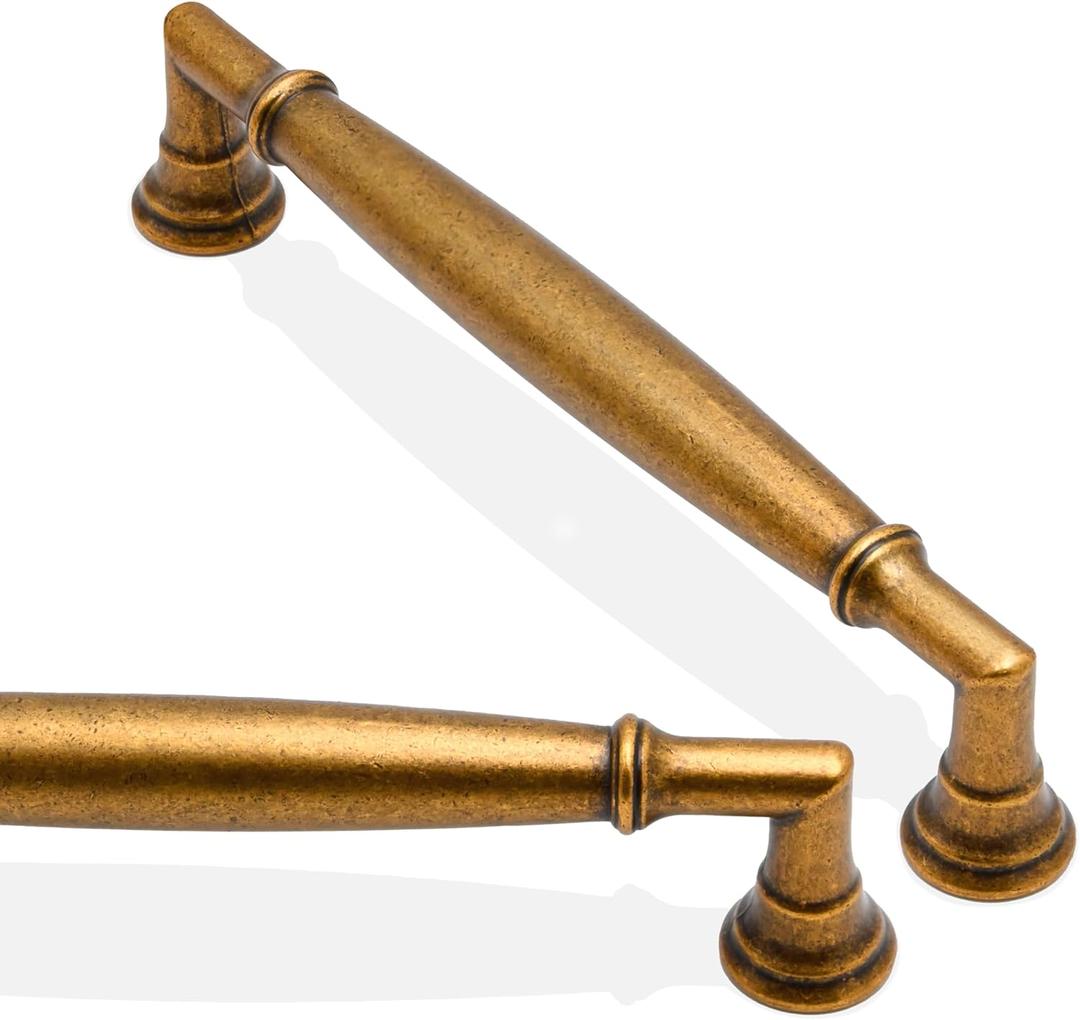 10 Pack Antique Brass Cabinet Pulls 5 Inch(128mm) Kitchen Cabinet Handles Solid Zinc Alloy Cabinet Hardware Drawer Pulls (5" Hole Center)
