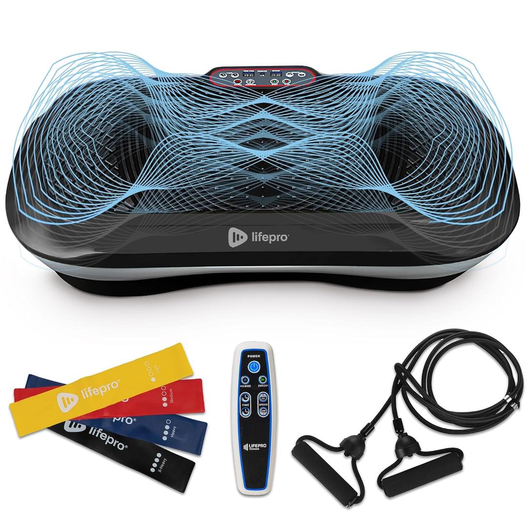 Lifepro Waver Vibration Plate Exercise Machine  High-Intensity Vibration Plate for Lymphatic Drainage  Full-Body Workout Vibrating Platform with Loop Bands  Fitness Equipment for Strength & Toning (Black)