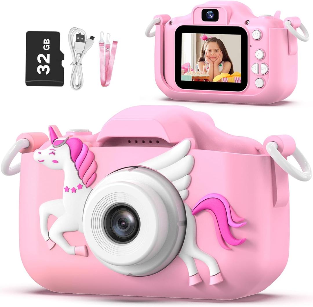 Unicorn Kids Camera for Girls, Selfie 3-12 Years Old Girls Christmas Birthday Gift Little Toys 3 4 5 6 7 8 9 (Pink)