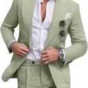 Linen Men Suit Set Casual Tuxedo 2 Piece Regular Fit Blazer One Button Solid Jacket and Pants for Prom Wedding Party (Green, XL)