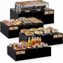 Leinuosen 4 Pcs Extra Large Acrylic Buffet Risers for Food Display Stands Box, 20.7" 19.7" 18.7" 17.7" Rectangle Catering Supplies for Weeding Dessert Table Brunch Setup Decor, Hollow Bottom(Black)