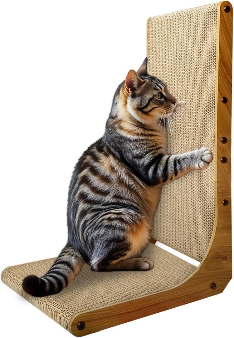 AGYM Cat Scratcher, 26 inch L Shape Cat Scratching Pad for Indoor Cats, Durable Sustainable Cardboard Scratcher, Recyclable Vertical Cat Scratch Pad to Protect Furniture, Large