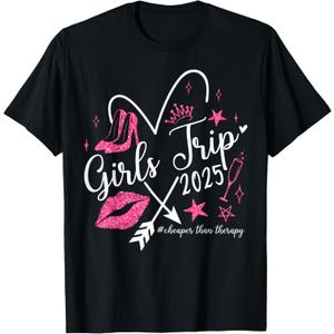 Funny Girls Trip 2025 Summer Vacation Girls Weekend Womens T-Shirt (Siz Small, Black)