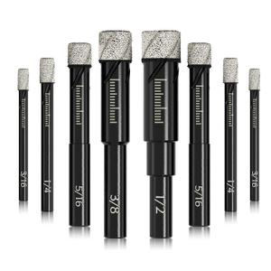 8 Pack Diamond Drill Bits Set for Granite Ceramic Marble Tile Stone Glass Hard Materials, Integrated Coolant for Fast Dry Drilling, Size 3/16 1/4 5/16 3/8 1/2 inch Masonry Core Drill Bits, Round Shank (8 Pcs Diamond Bits)